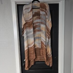 Brown and Gray Tie-Dye Kimono One Size